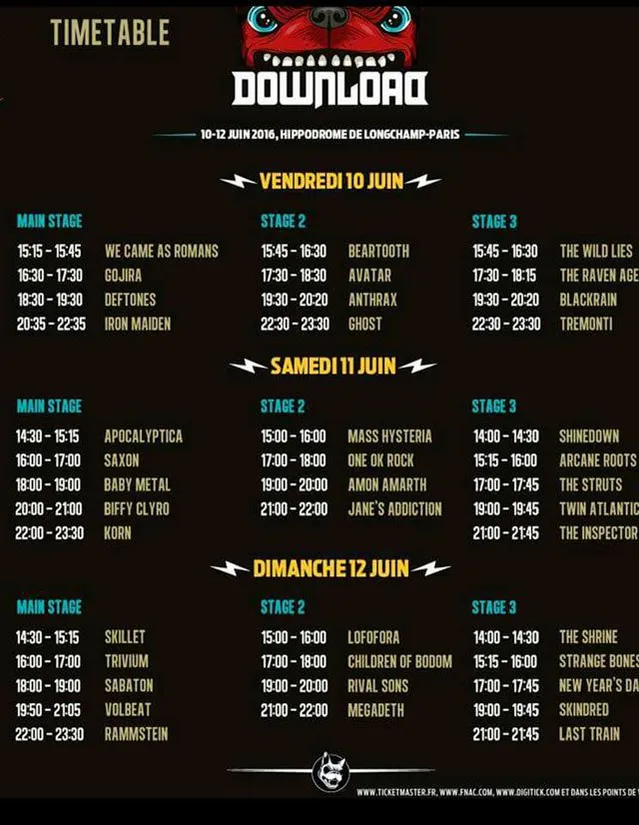 Download Festival : les horaires de passage
