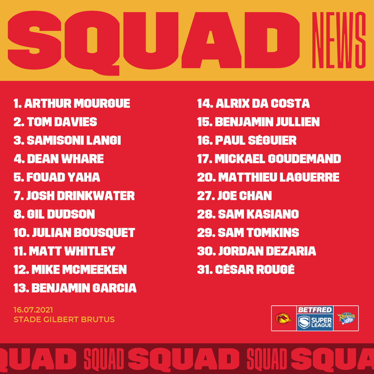 le groupe pour le match