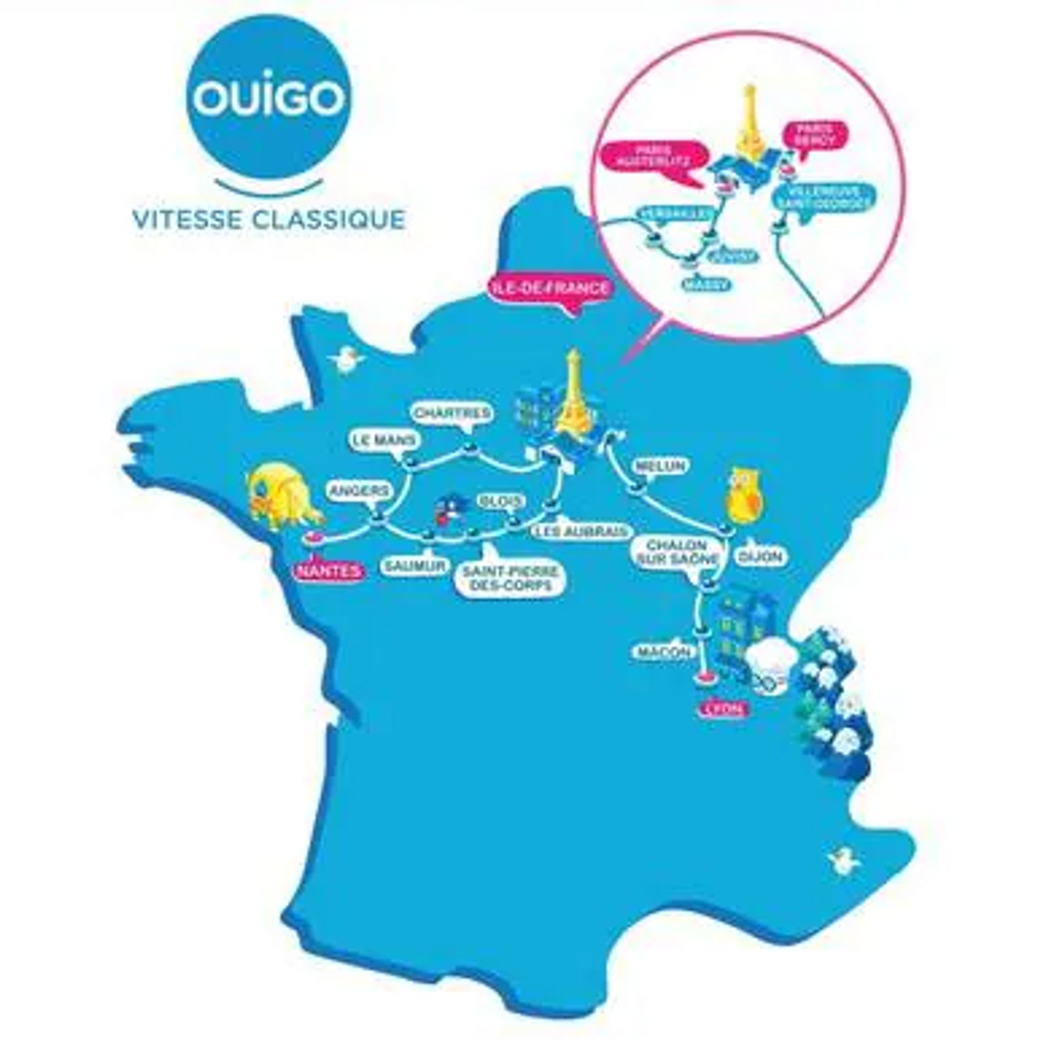 Les gares desservies par les Ouigo vitesse classique