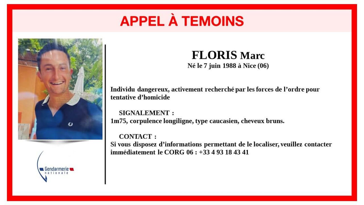 Appel à témoin gendarmerie des Alpes-Maritimes