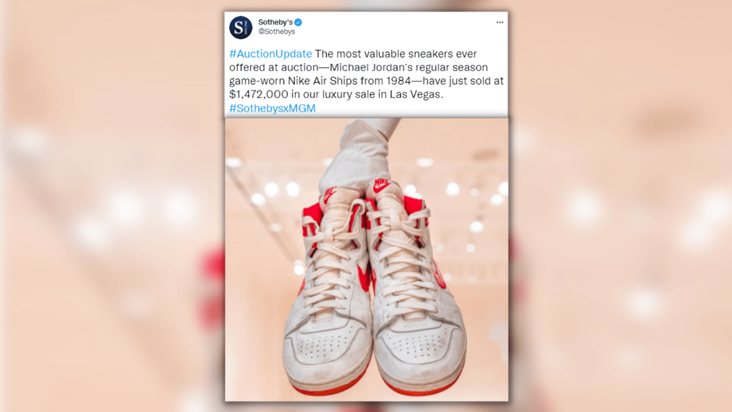 Une paire de basket portée par Michael Jordan vendue à 1,5 millions de dollars.