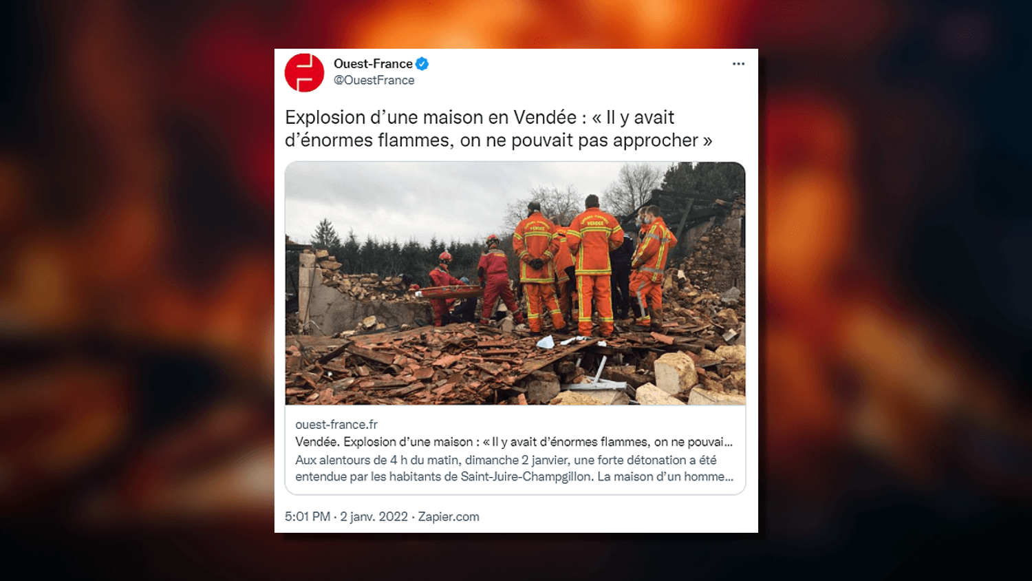 Vendée : une maison soufflée par une explosion, un corp retrouvé