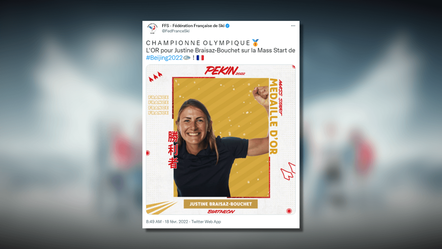 JO-2022 : la biathlète Justine Braisaz-Bouchet championne olympique de la mass-start