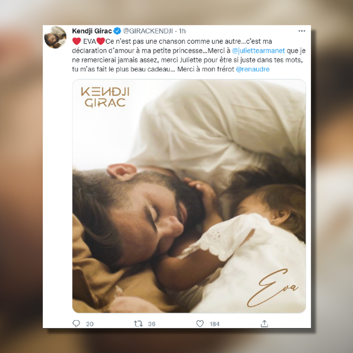 Chanson D amour Pour Sa Fille Eva" : la déclaration d'amour de Kendji Girac à sa fille