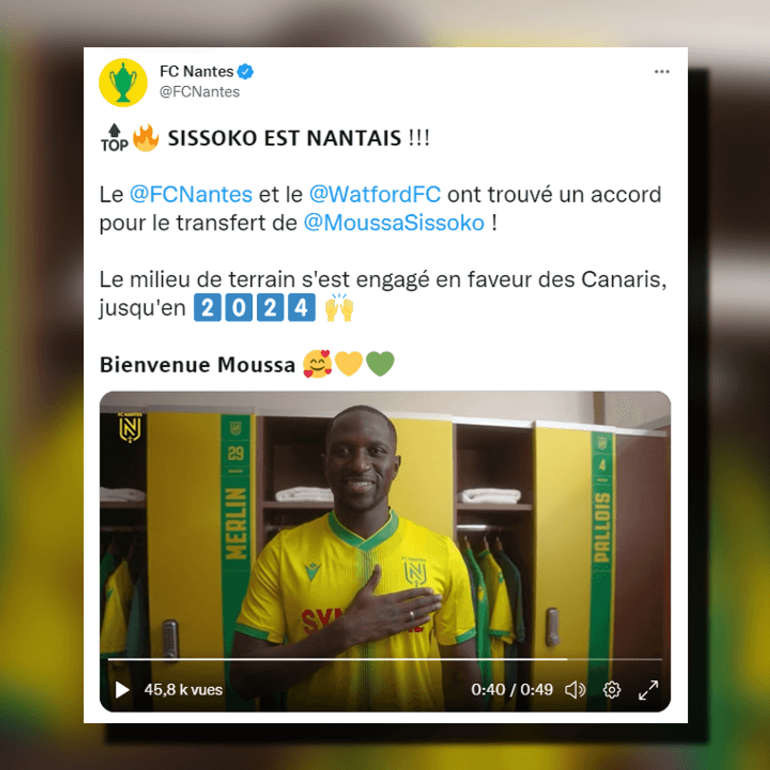 FC Nantes : Moussa Sissoko signe jusqu’en 2024