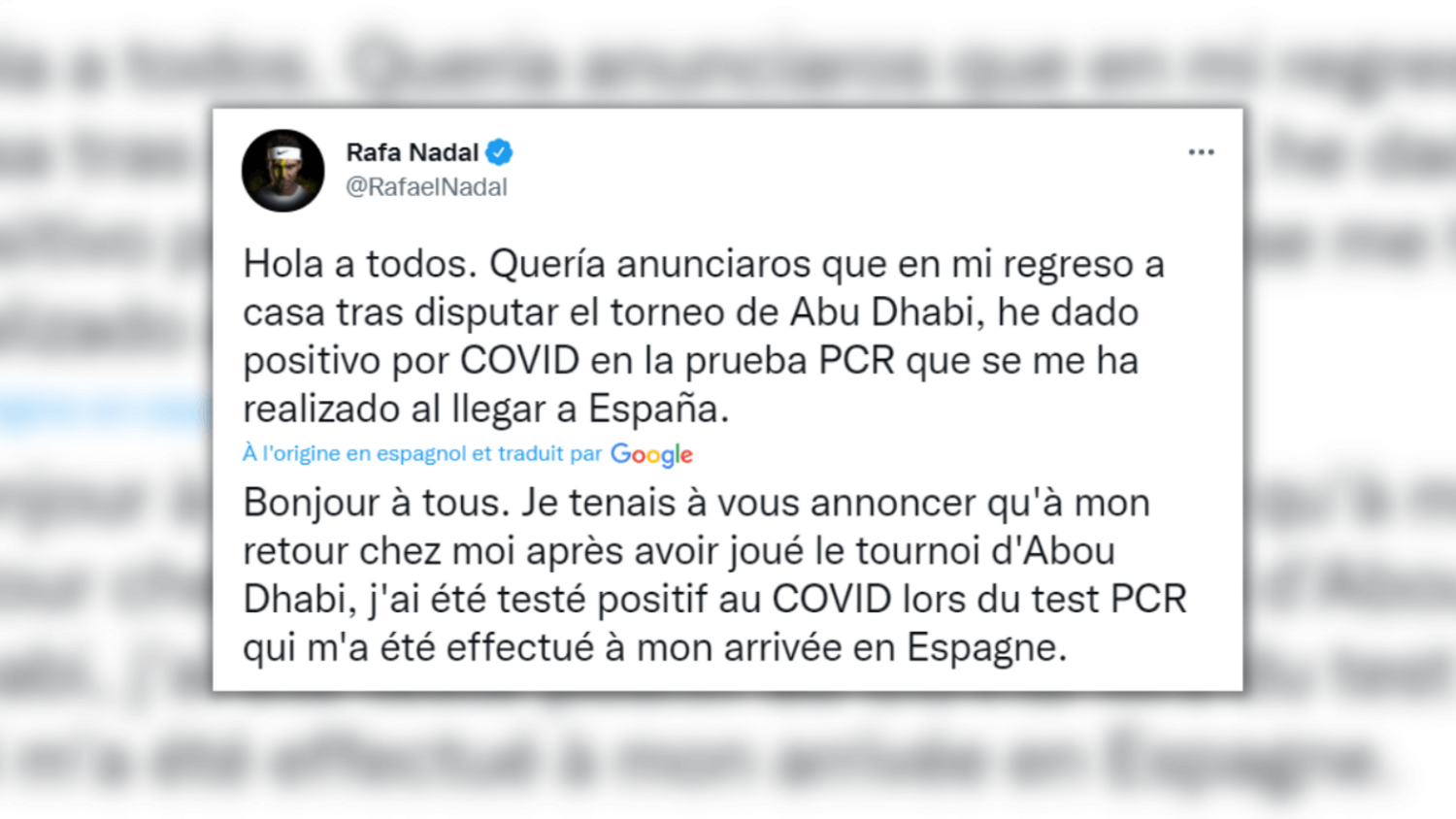 Rafael Nadal testé positif au Covid-19