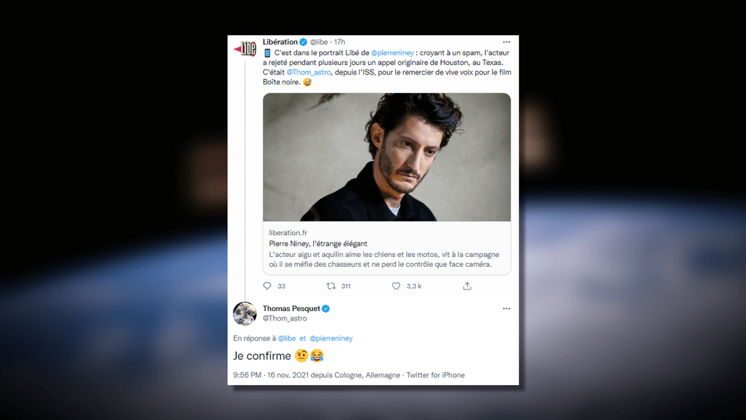 Pierre Niney ignore les appels de Thomas Pesquet
