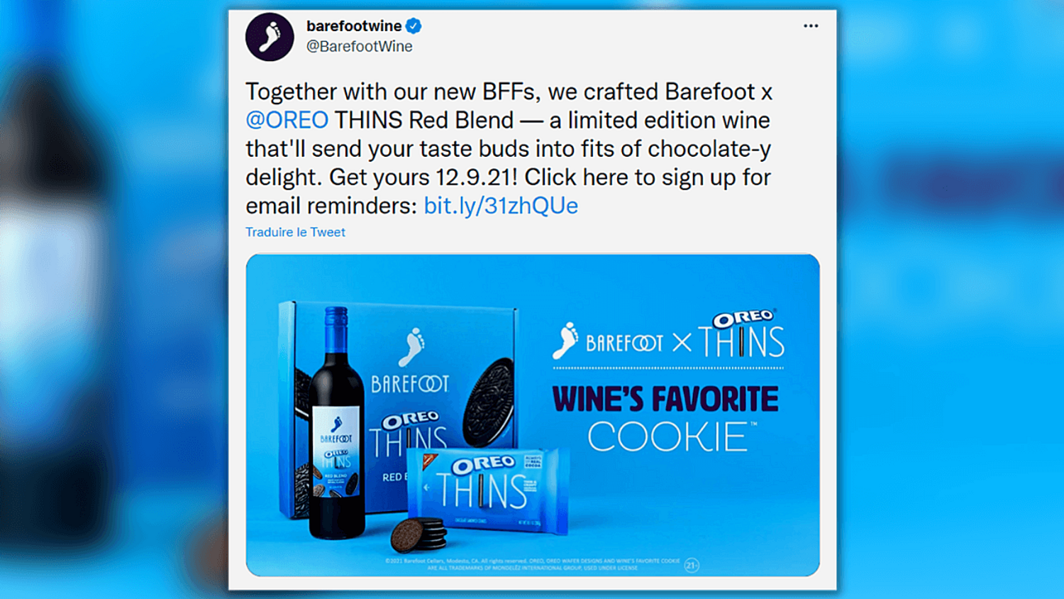 Aux États-Unis, Barefoot lance une édition limitée de vin rouge Oreo 