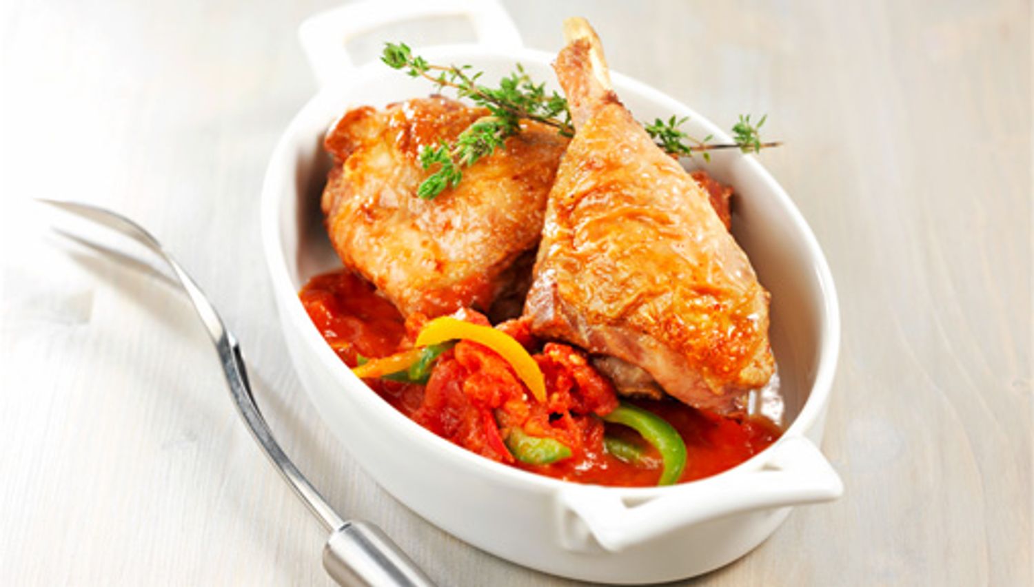 Cuisses de dinde à la sauce : chorizo, poivrons
