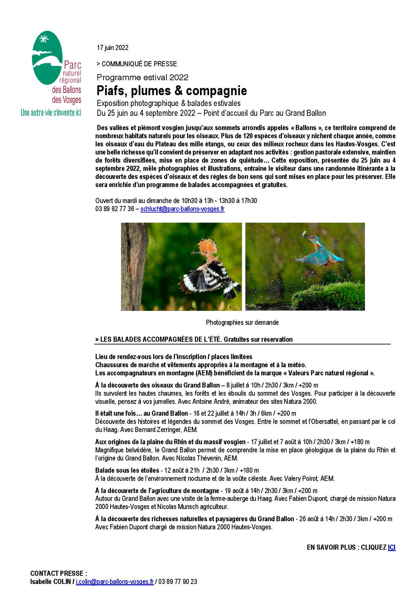 programme d'animations estival au Grand Ballon