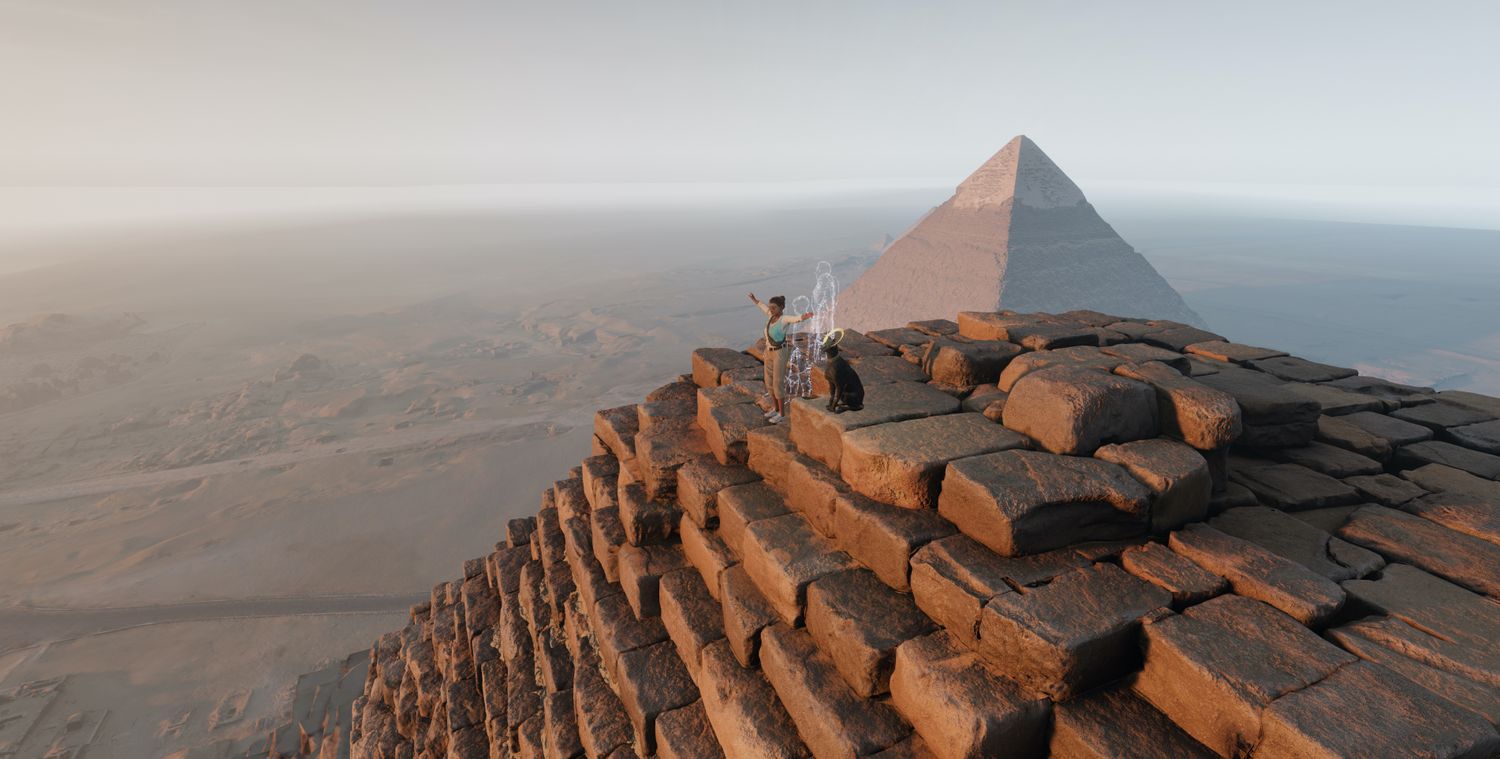 Un visuel de la pyramide de Kheops à l'intérieur de l'expérience en réalité virtuelle.