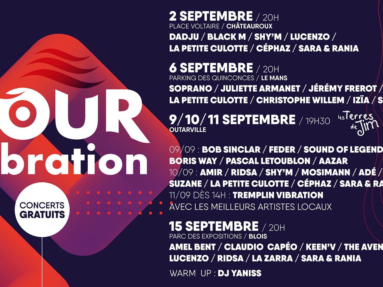 Tour Vibration 2022 : les artistes présents à Châteauroux, Le Mans,...