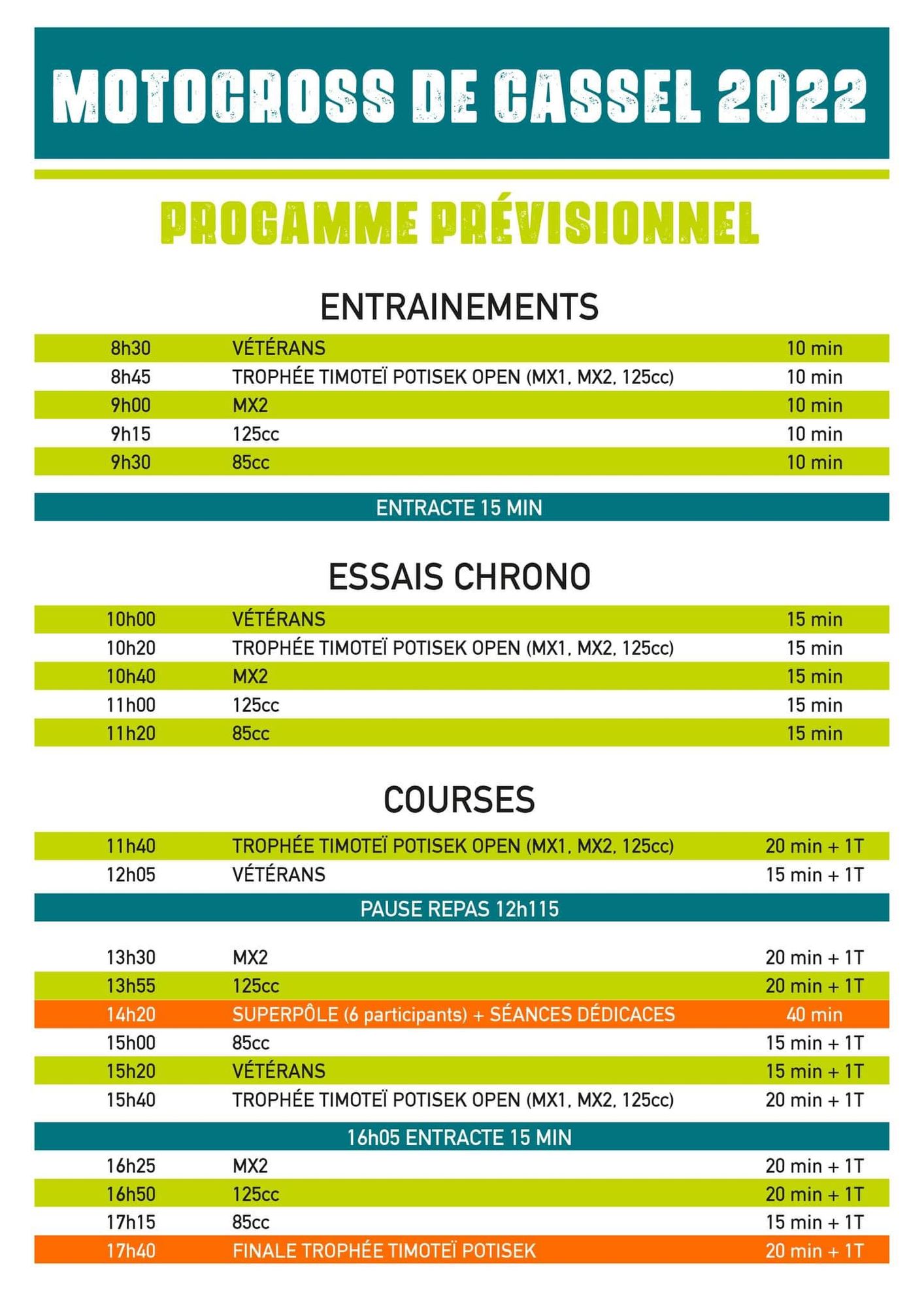 Le programme de l'édition 2022 du motocross de Cassel