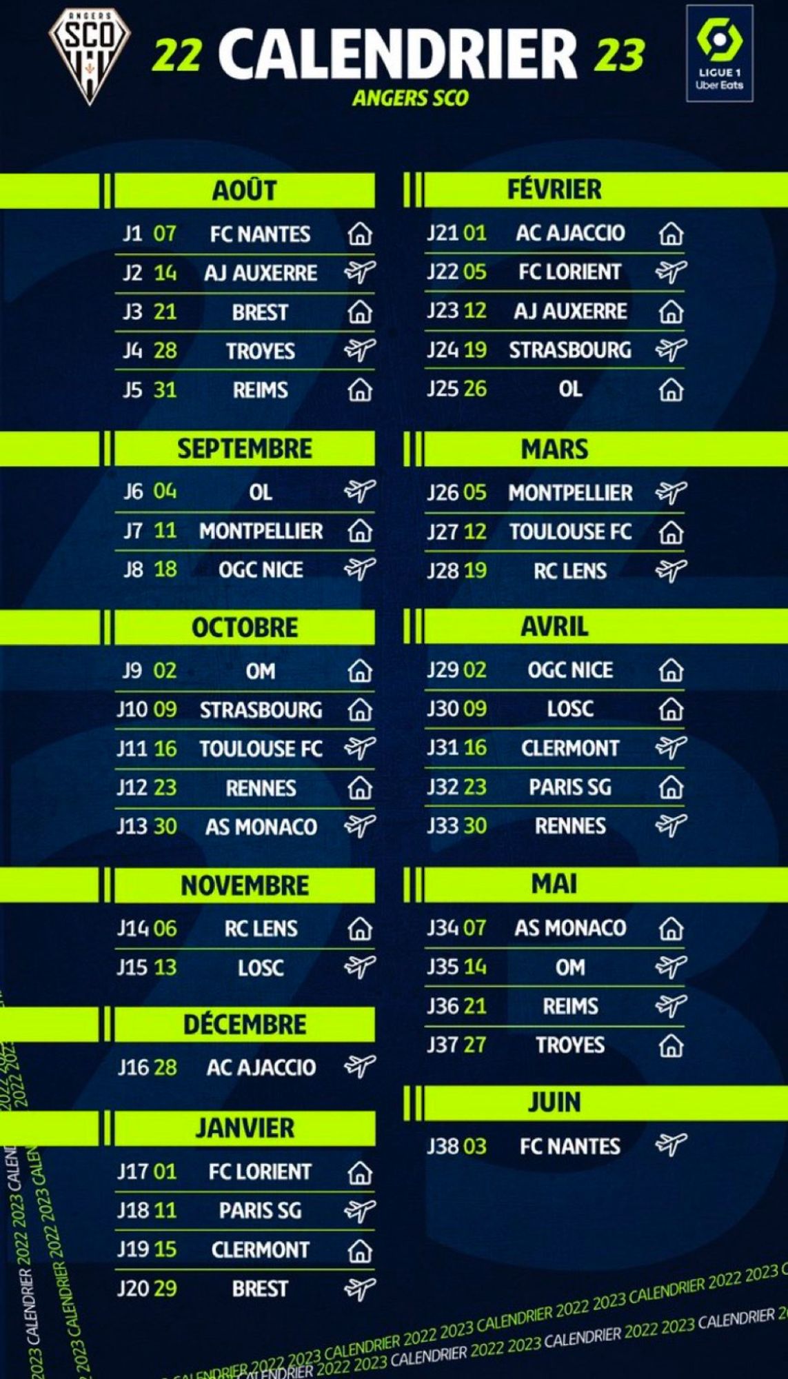 Calendrier Angers Sco