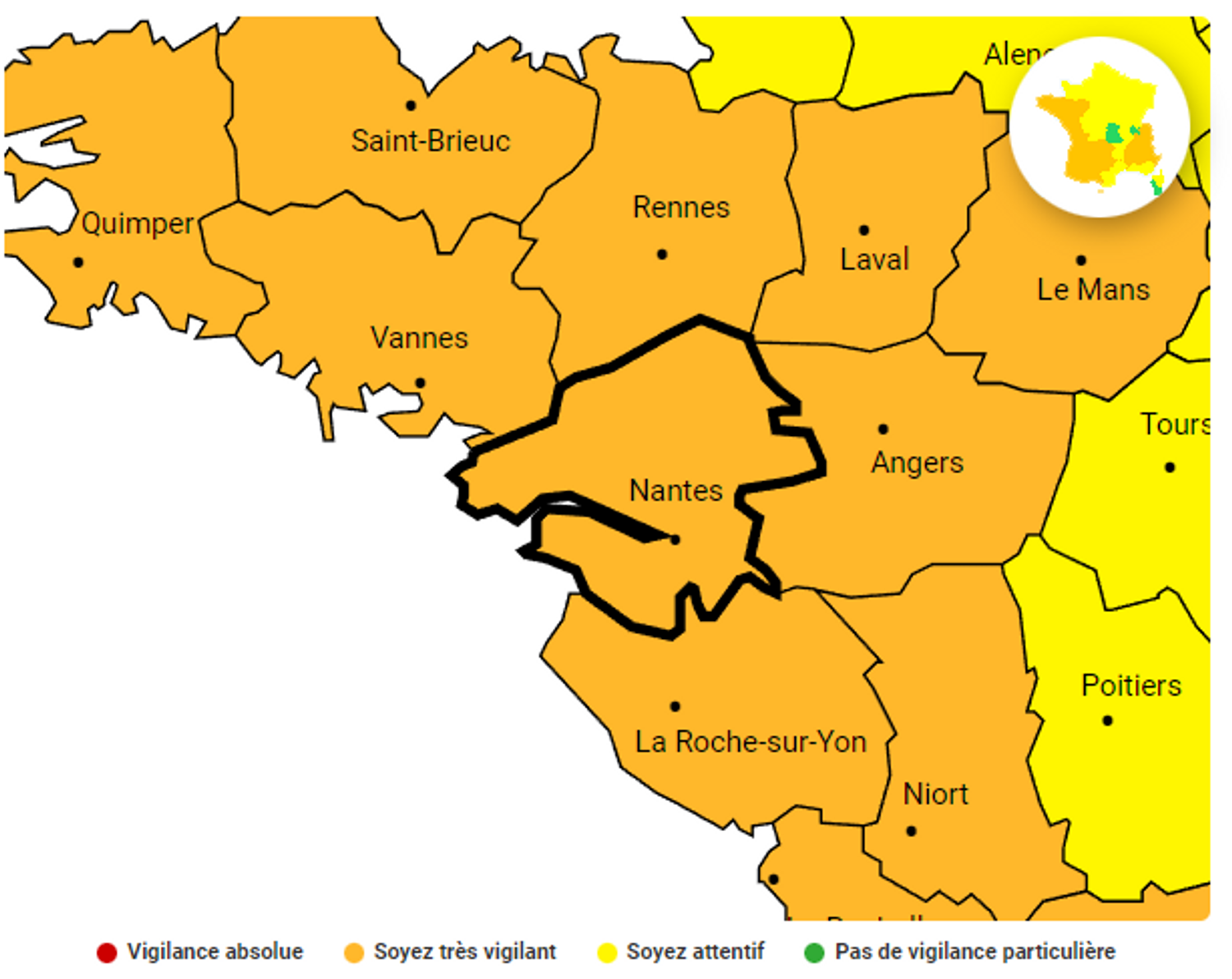 La carte de vigilance de Météo-France