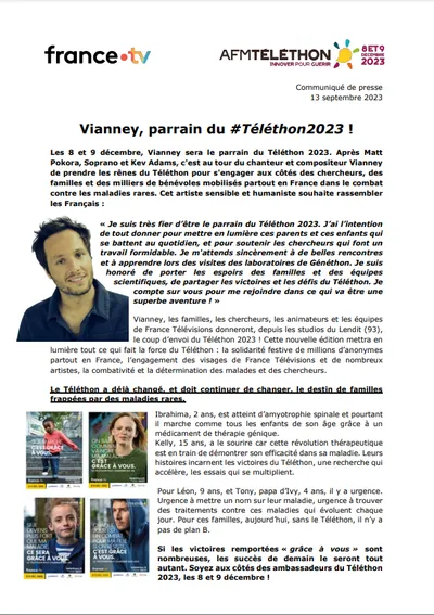 Vianney - Parrain du Téléthon 2023