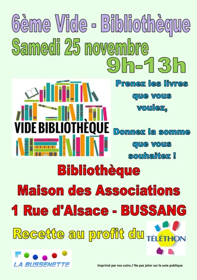 6ème vide bibliothèque samedi 25 novembre BUSSANG au profit du Téléthon