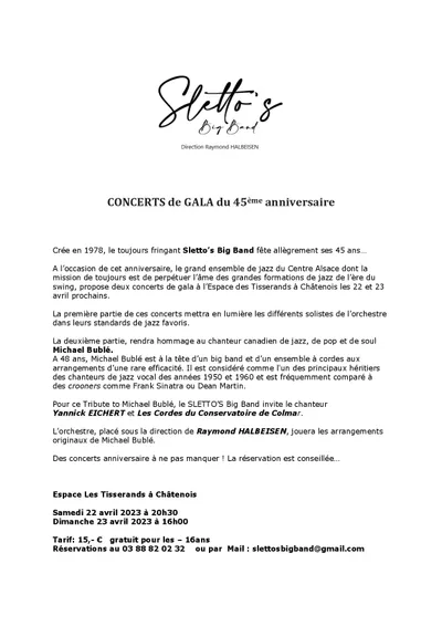 SLETTO'S BIG BAND - Concerts de Gala du 45ème anniversaire