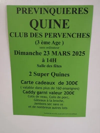 PREVINQUIERES (12) : QUINE CLUB DES PERVENCHES