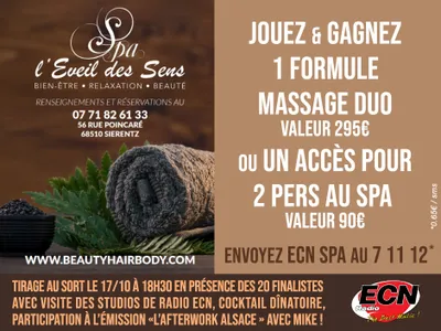 Gagnez un massage duo ou vos accès pour 2 au spa l'Eveil des Sens