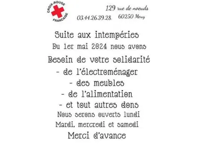 La Croix Rouge lance un appel aux dons à Mouy