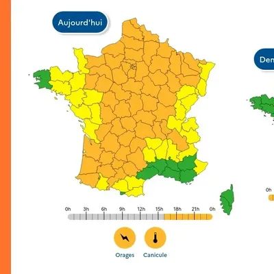 Météo : alerte orange dans 52 départements pour orages et canicule