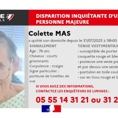 Limoges : disparition inquiétante d’une femme de 76 ans