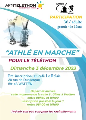 Athlé en marche pour le téléthon le 3 décembre à Watten