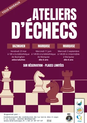 Atelier échecs tous niveaux le 23 mai à Bazinghen