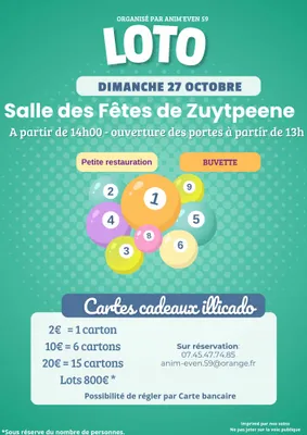 Loto le 27 octobre à Zuytpeene