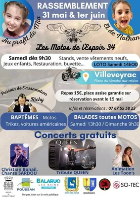 Rassemblement LES MOTOS de L'ESPOIR 34 à VILLEVEYRAC pour MIA et...