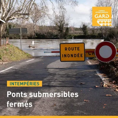 Intempéries : plusieurs routes et ponts fermés dans le Gard