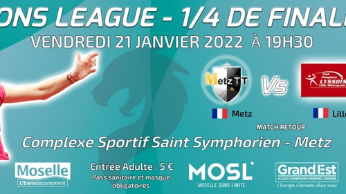 Metz TT : vos places pour le ¼ de final de la ligue des champions