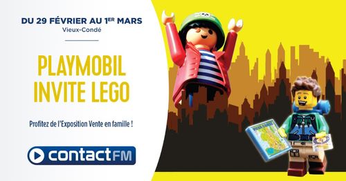 PLAYMOBIL INVITE LEGO AVEC CONTACT FM