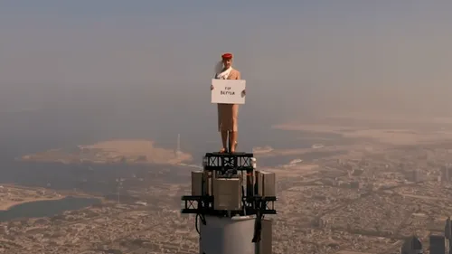 Une hôtesse Emirates au sommet du plus haut gratte-ciel du monde ! 