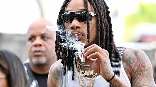 Wiz Khalifa réagit à un fan qui franchit la ligne lors d’un concert