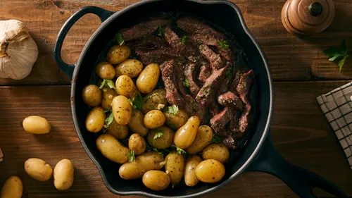 One pot rumsteck et pommes de terre à l'ail