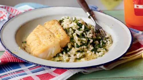 Filet de poisson à la poêle et son risotto aux épinards