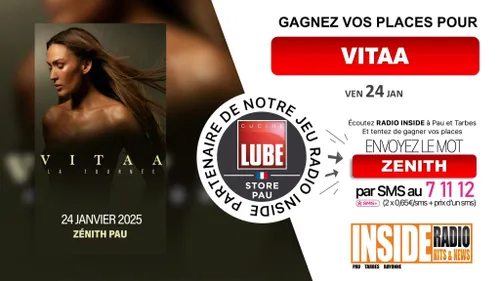 Liste gagnant(e)s : Le concert de Vitaa au Zénith de Pau !