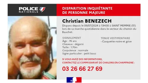 Disparition inquiétante d'un homme de 76 ans