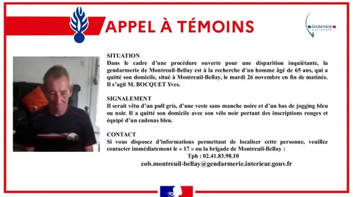 Montreuil-Bellay. Disparition inquiétante d'un homme de 65 ans