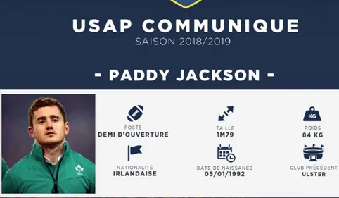 Perpignan : Paddy Jackson signe pour 2 ans