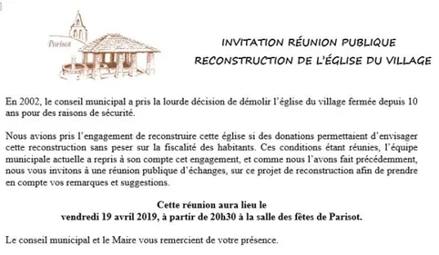 Parisot: la Mairie veut reconstruire l'église du village