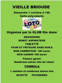 Vieille-Brioude : Loto associatif, buvette, nombreux lots