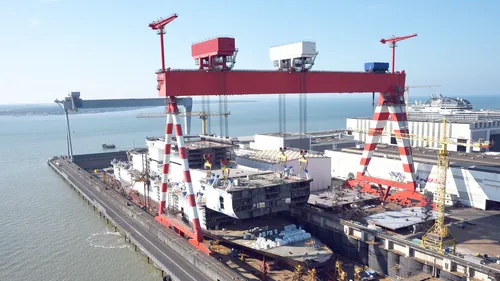 Saint-Nazaire : mise à flot du Jacques-Stosskopf, navire de la...