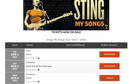 Le concert de Sting au Zénith de Saint-Etienne dimanche reporté