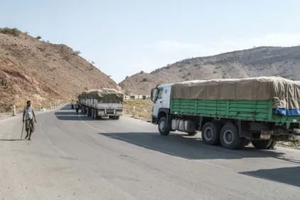 Ethiopie: le ventre vide, des Afar regardent passer les camions...