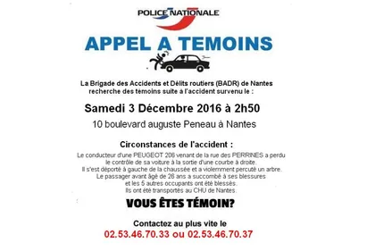 Nantes : la police lance un appel à témoins après un accident mortel