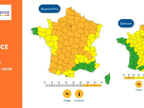 Météo : alerte orange dans 52 départements pour orages et canicule