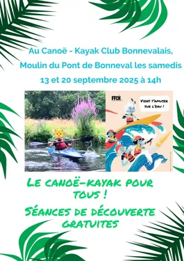 BONNEVAL - Séances de découverte gratuites de Canoë-Kayak au club...